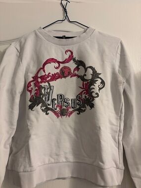 Versus Versace White Sweatshirt with Pink & Gray Baroque Graphic